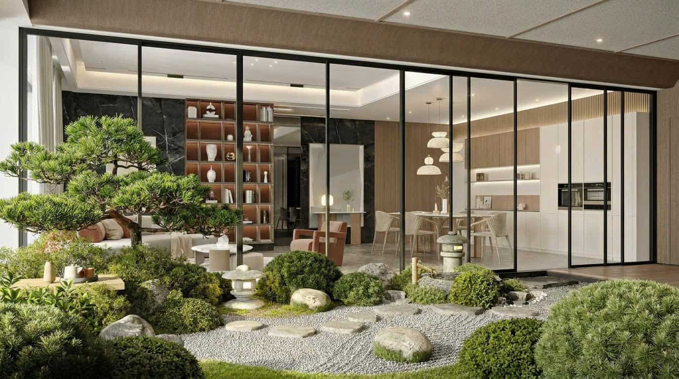 Phối cảnh Sky Garden IKI Village với khu vườn riêng bên không gian sinh hoạt gia đình
