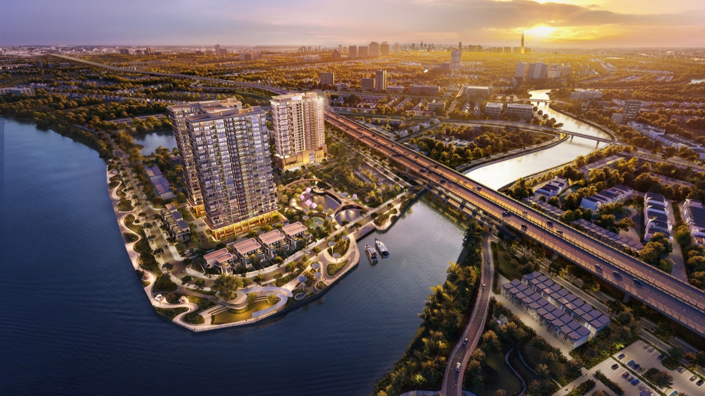 Phối cảnh tổng thể IKI Village với hai tòa tháp trên quỹ đất ven sông 5,1 ha
