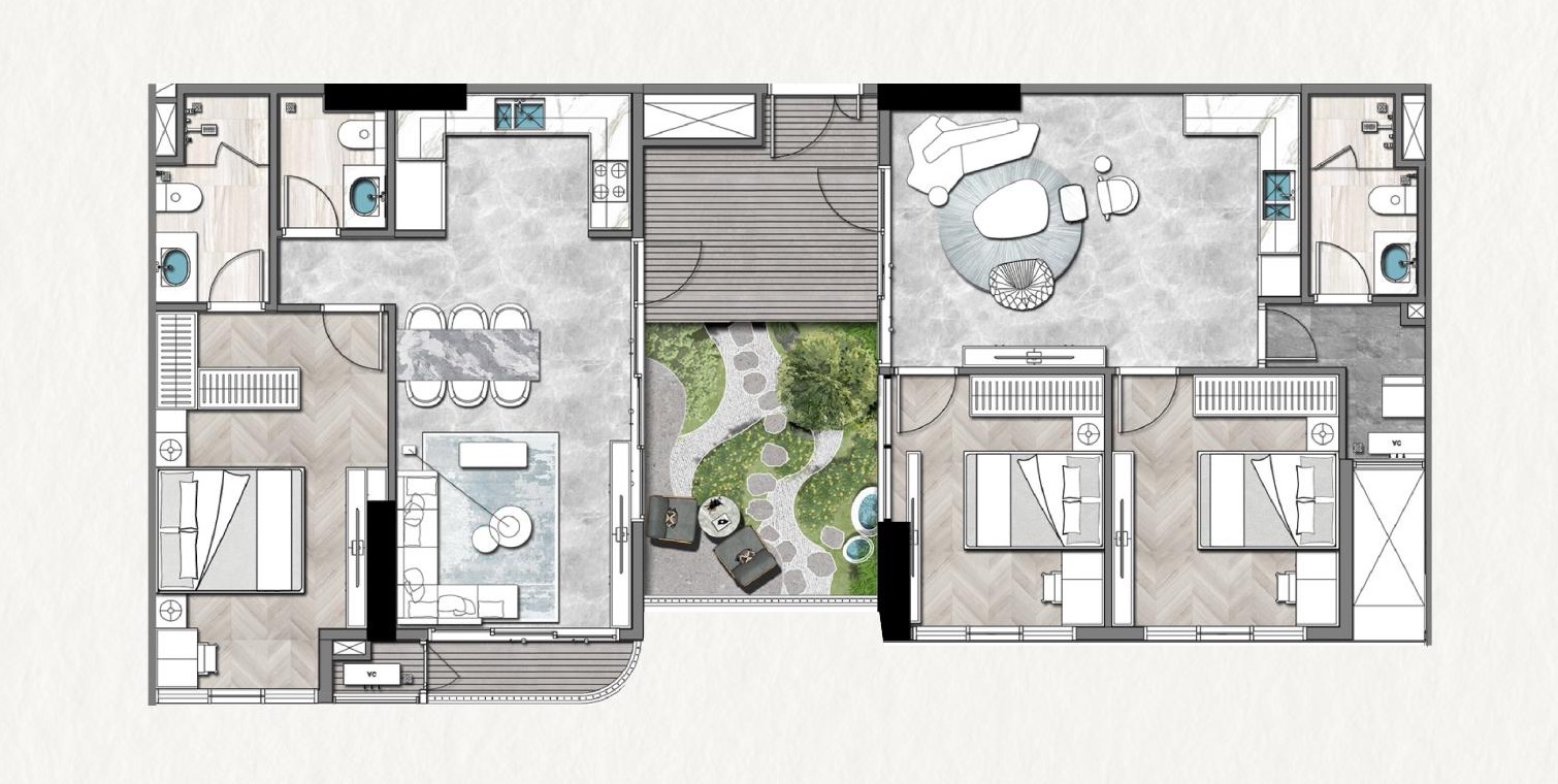 Mặt bằng Sky Garden IKI Village với khu vườn riêng ở trung tâm căn hộ