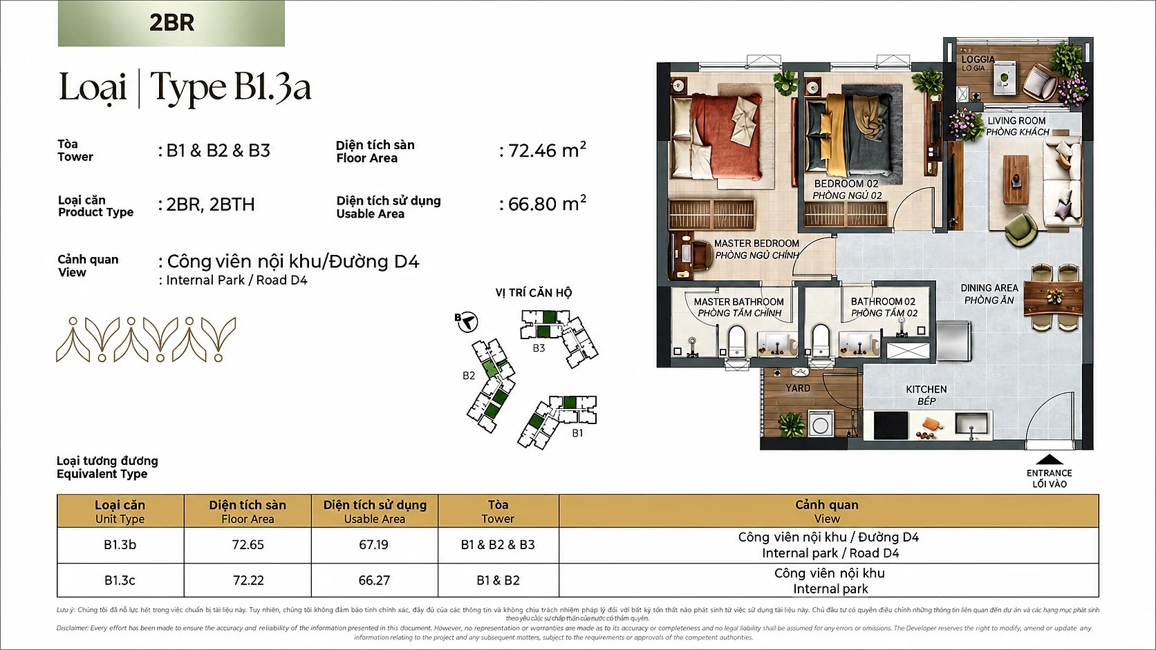 Layout căn 2PN Norton Park B1.3a 72m2