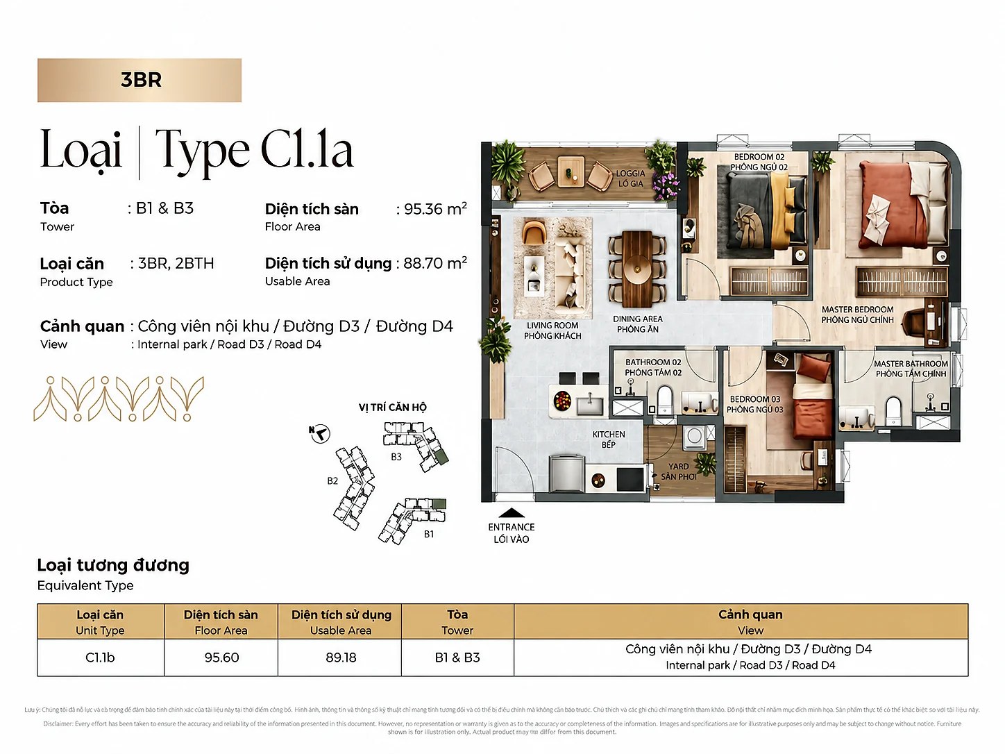 Layout căn 3PN Norton Park C1.1a 95m2